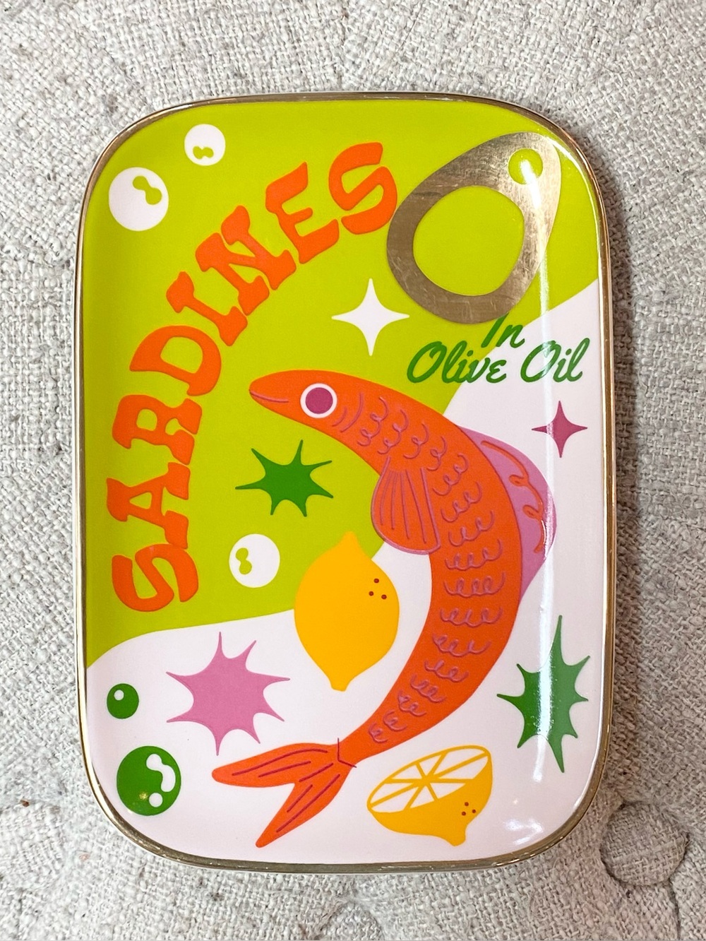 ban.do Ceramic Sardine Tin Fish Catch-All Trinket Tray Kitschy Dish 6.25 x 4.5”